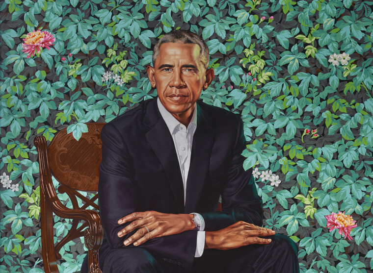 Kehinde Wiley, Portrait (detail), contemporary work. The artist's portraits have trended upward by approximately 15% year over year
