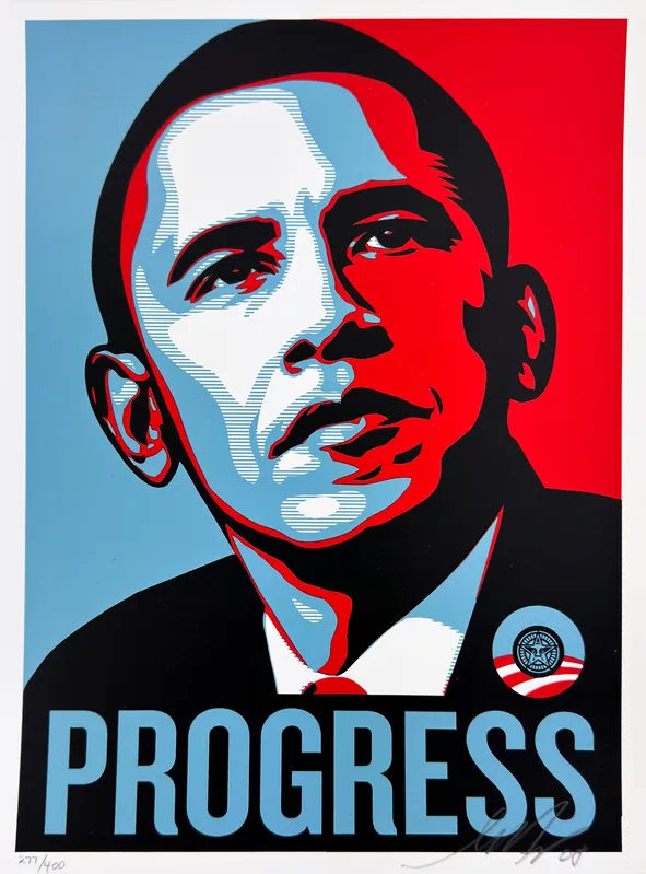 Shepard Fairey, Hope, 2008. Screenprint. The seminal work that redefined Fairey's practice and became synonymous with the 2008 presidential campaign. Courtesy Obey Giant.