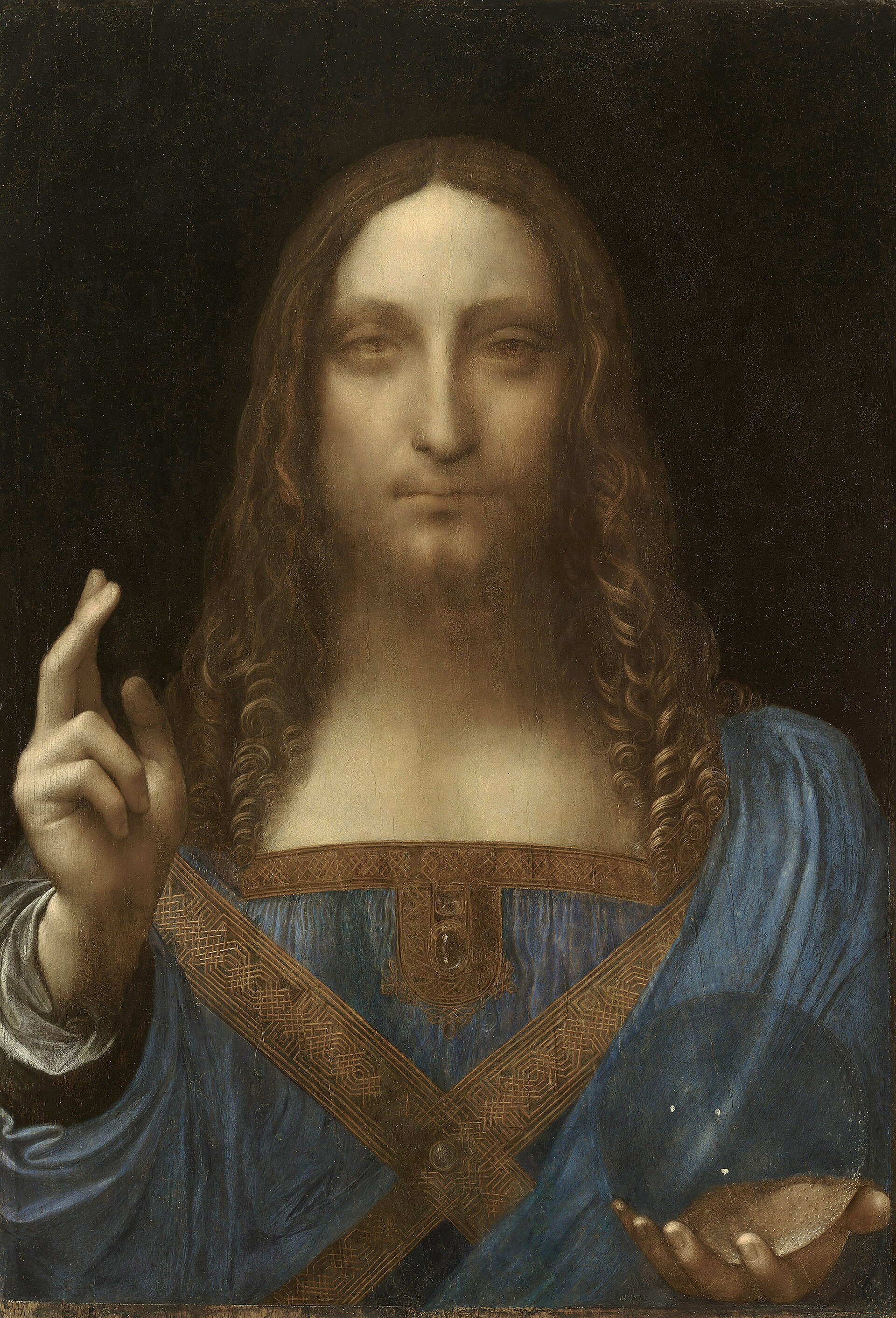 Salvator Mundi, oil on walnut panel, attributed to Leonardo da Vinci